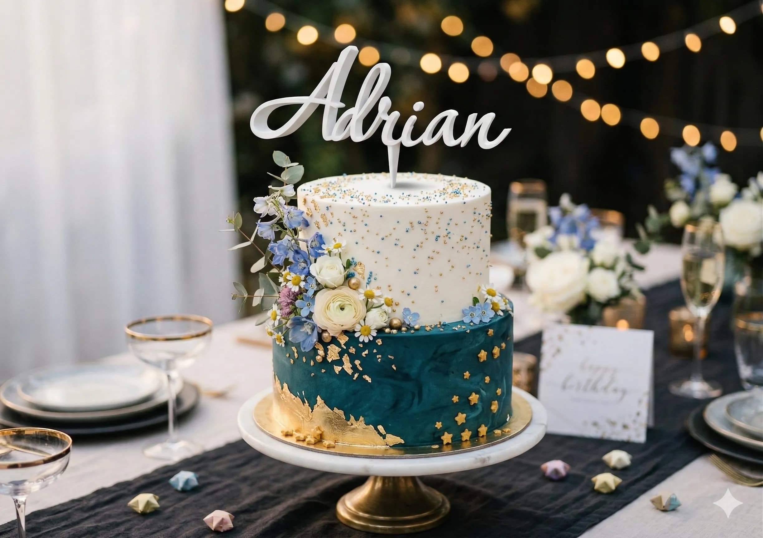 3D printed personalized name cake topper on a decorated birthday cake