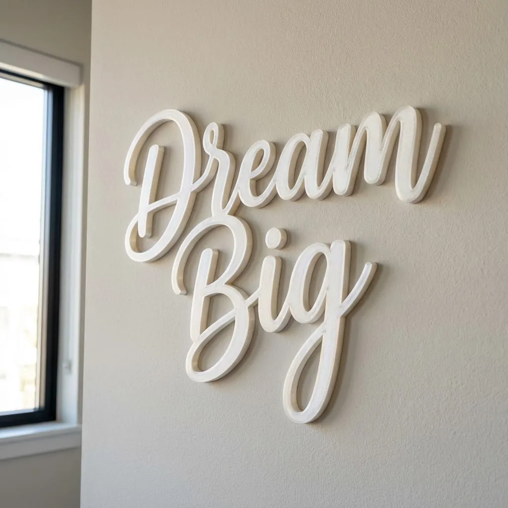 3D printed Dream Big wall art in cursive script