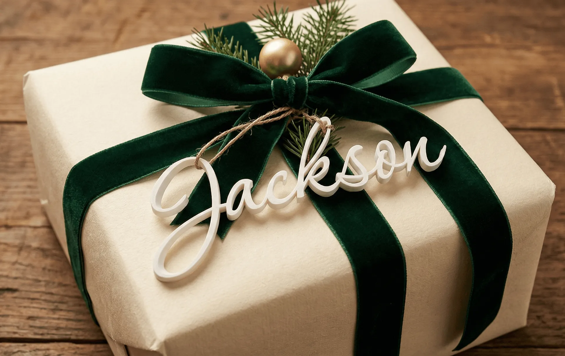 3D-gedruckter personalisierter Name als Weihnachtsgeschenk unterm Baum